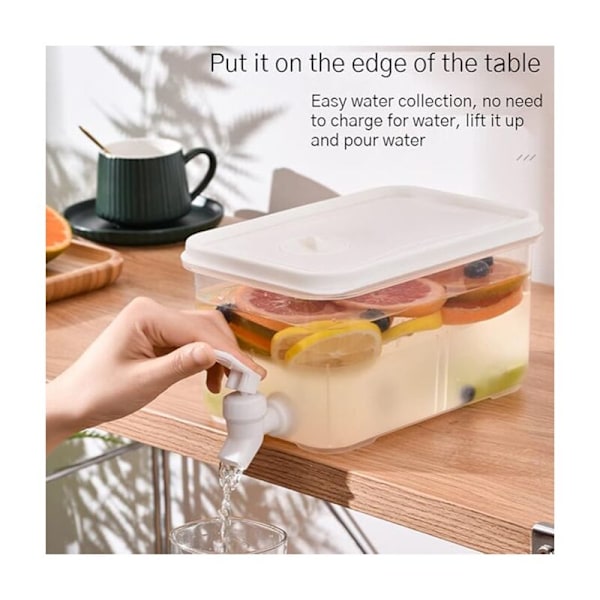 Dryckesbehållare med tappkran, kylskåpsvattenautomat, vattendispenser i plast med lock, transparent, för fester, bröllop, restaurang (5L)