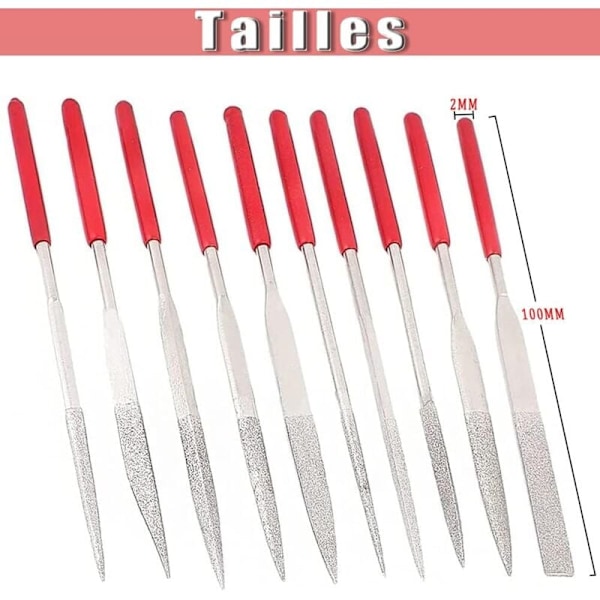 10st Mini Diamantnålar LIMS För Manualer Modellbygge Polering För Trä DIY Metall DIY (2 mm x 100 mm)