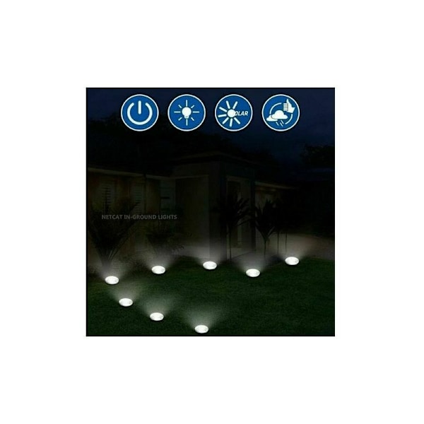 Set med 6 solcells LED-spotlights inbyggda - för mark - runda - diameter: 85 mm - tål utomhusbruk - fasad i rostfritt stål - 6 solcellslampor