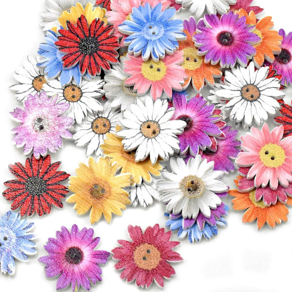 50 st knappar 25 mm krysantemum träblommor träknappar blandade slumpmässiga mode för sömnad scrapbooking dekorativ DIY hantverk babykläder tillbehör