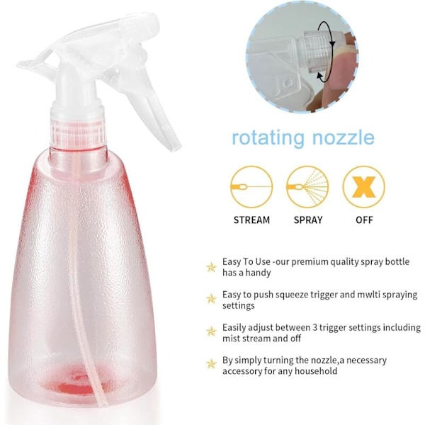(Rose, Blå, Svart) 3 stk 500ml Tomme sprayflasker, gjenbrukbare plast sprayflasker, tom sprayflaske, for rengjøring, hagearbeid, frisør