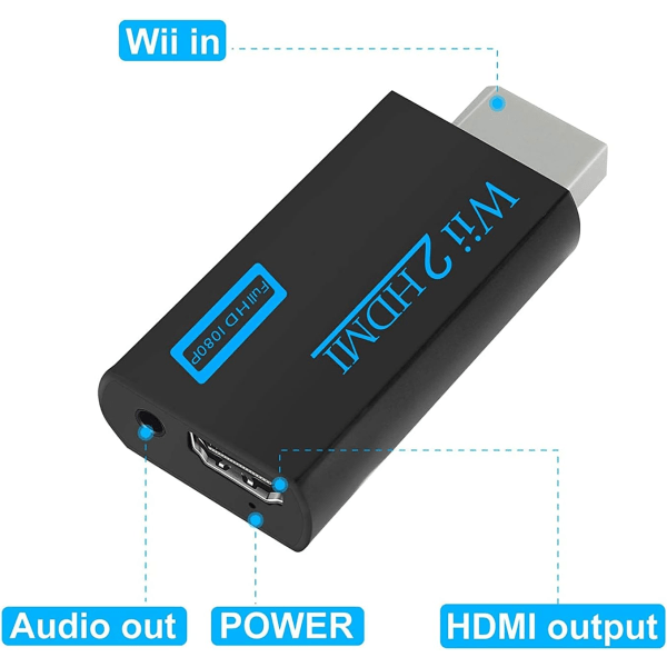 Wii till HDMI Converter, Full HD 1080P Video Adapter Converter med