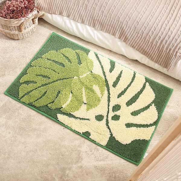 Halkskyddande absorberande badrumsmatta, grönt blad mjuk absorberande duschmatta, halkfri golvmatta, maskintvättbar 40x60cm