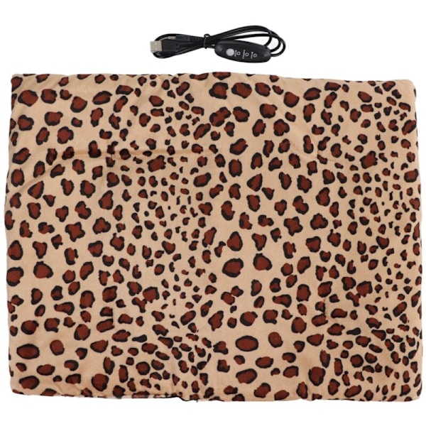 Foldbar vaskbar varmepude med 3 justerbare temperaturer med USB-opladning til kæledyr, katte varmepude, leopardprint