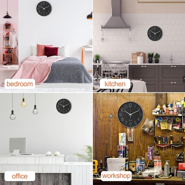 Væg ur, 30 cm (12 tommer) Moderne lydløst vægur, quartz urværk, moderne minimalistisk design i sort, til stue, køkken, kontor, soveværelse (s