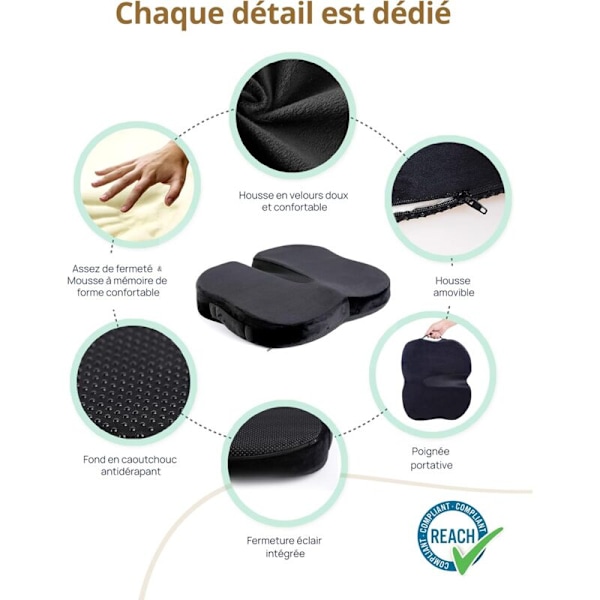 Ortopædisk Memory Foam Siddepude til Haleben, Rejsesiddepude til Lindring af Rygsmerter og Iskias, Anvendelig i Kontor-Kørestole