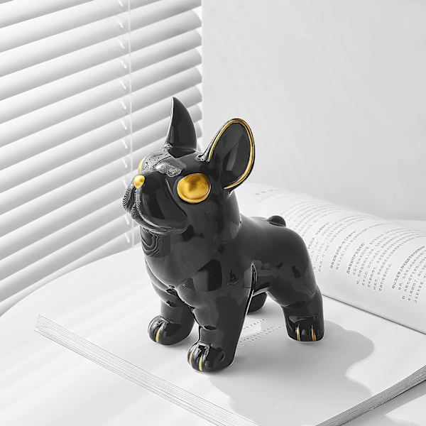 Söt hundfigur heminredning, samlarobjekt svart keramisk fransk bulldog staty dekoration vardagsrum sovrum kontor soffbord, presentidéer för kvinnor