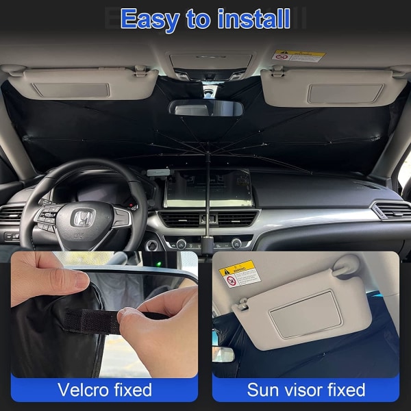 125*65cm Auton tuulilasin aurinkosuoja sateenvarjo, päivitetty 360° pyörivä taitettava auto sateenvarjo aurinkosuoja, UV-suoja ja lämmöneristys taitettava auto