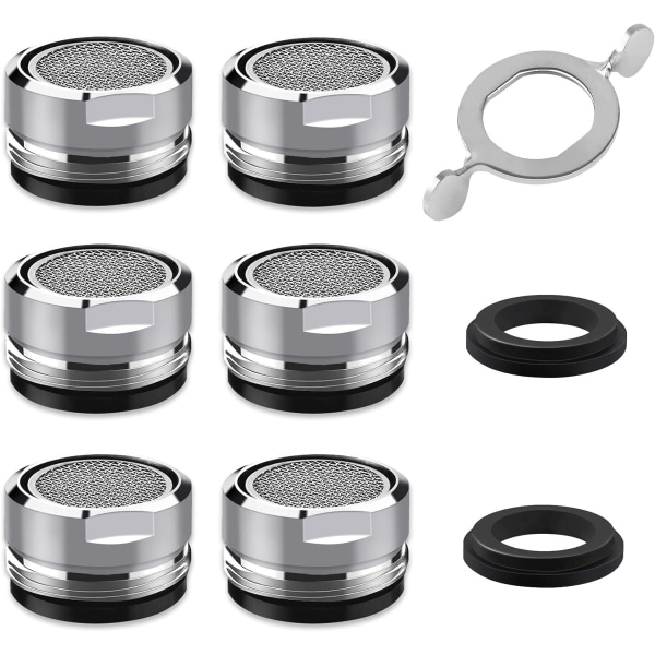 M24 Haneperlator, 6 stk. Vandsparehaneperlator med rustfrit stål og ABS-filter, 1 kromperlatornøgle til badeværelse og køkkenvask
