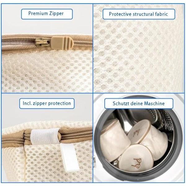 Vaskepose for undertøy, 3-delt klespose for beige BH, vaskemaskin vaskepose vaskenett egnet for vask av undertøy, Chausset