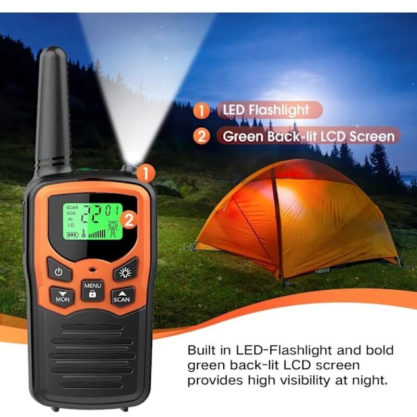 Walkie Talkie, Långdistans Walkie Talkie för Vuxna med 22 FRS Kanaler, Familje Walkie Talkie med LED Ficklampa LCD Display VOX för Vandring, Camping