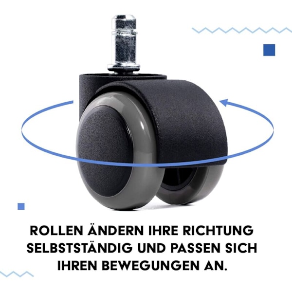 Set med 5 hjul för kontorsstol - Dimension: 11 x 48 mm - hjul för skrivbord lämpliga för hårda golv - 360° rotation