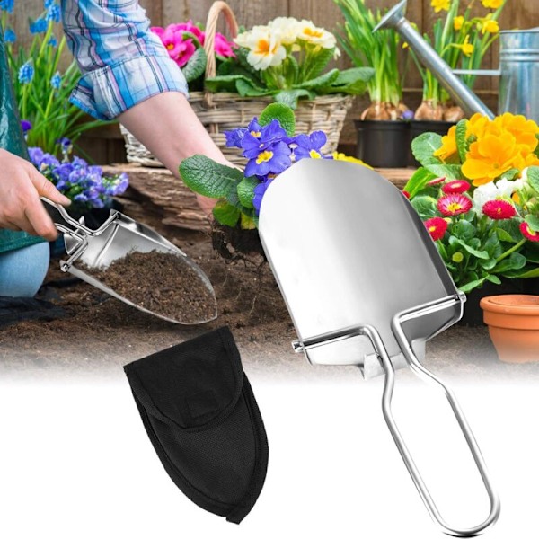 2 stk. sammenleggbar spade, hageredskaper, hagespade i rustfritt stål, hageomplantinger med 2 transportlommer, multifunksjonell sammenleggbar spa