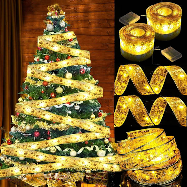 2-pack julgransljus inomhus utomhus, 32FT 100LED juldekorationer batteridrivna julgransljus band ljusslingor gardinlampor julgran