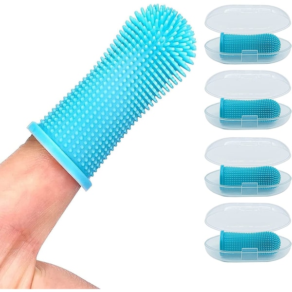 4 stykker myk silikon Pet finger tannbørste, hunder katter finger til