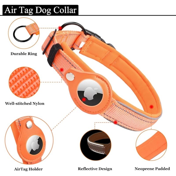 Pakattu koiran kaulapanta Airtagille, Airtag Apple heijastava koiran kaulapanta, Integroitu Air Tag pienille, keskikokoisille ja suurille koirille, [oranssi - koko S]