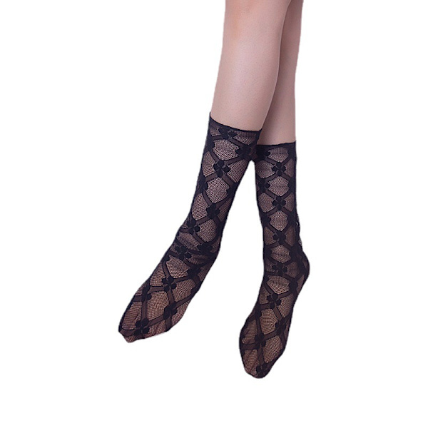 1 par spetsklöver mesh strumpor tunna mid-calf transparenta strumpor strumpor