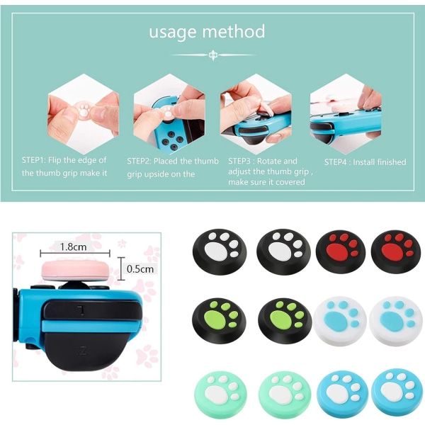 16 Switch Thumb Handle Covers (Multi color), Game Handle Covers Silicone Analog Rocker Covers Kawaii Game Handle Covers Replacement Thumb Handle Cov