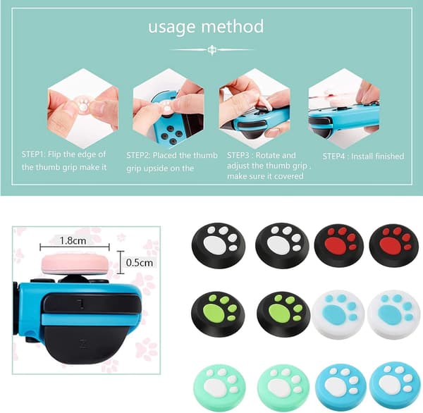 16 Switch Thumb Handle Covers (Multi farve), Game Handle Covers Silikone Analog Rocker Covers Kawaii Game Handle Covers Udskiftning Thumb Handle Cov