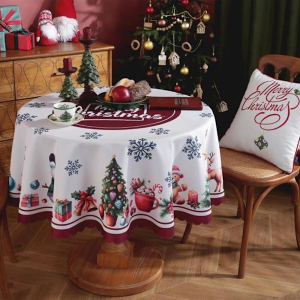 Julbordsduk - Fläckresistent Bordsduk Tvättbar Polyester Bordsduk (150cm) Rektangulär och Rund Bordsduk för Julfesttillbehör