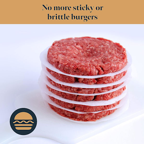 Förpackning med 500 st hamburgerpressar i non-stick papper - ∅ 11,5 cm - idealisk för att laga hamburgare och förbereda hamburgare