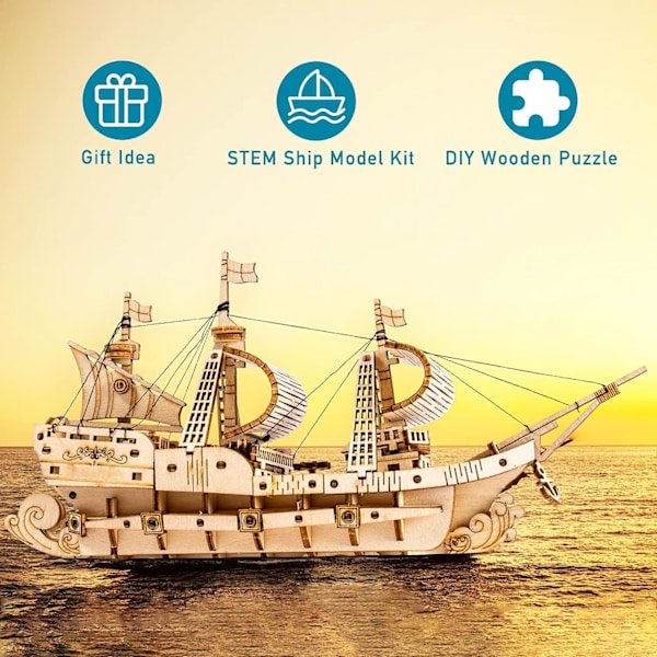 3D-träpussel för barn och vuxna Båtbyggsats Hantverk Hjärngympa DIY-kit för barn från 8 år (Segelbåt)