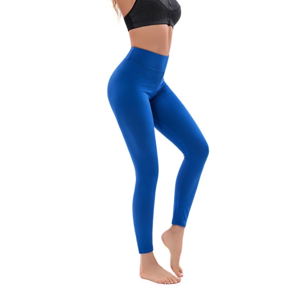 Sömlösa leggings för kvinnor Set träningsleggings Fitness Yogabyxor Fitness med hög midja (blå)