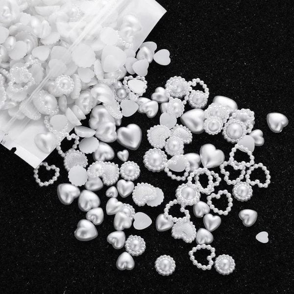Vit - 50g nagelkonstberlock Vit pärla Hjärtdekoration nagelkonst 3D nagelkonstberlock Mode pärldesign DIY-tillbehör