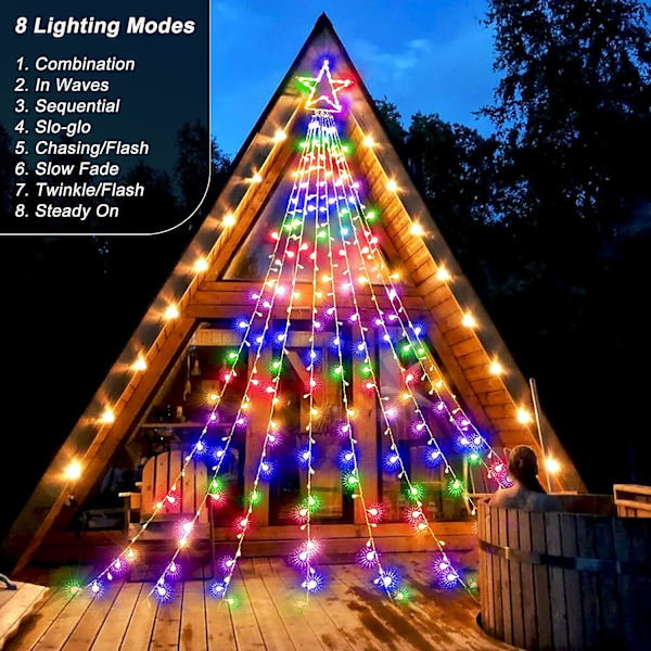 Lysende juletræskrans, 344 LED lysende juletræ 8-mode vandtæt IP44 udendørs vindue bryllup nat juletræ dekoration (multi-farve