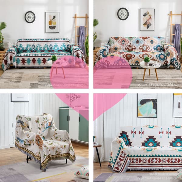 One Piece Etnisk Amerikansk Ternet Sofatæppe Strikket Fuld Tæppe Sukker Jacquard Sofatæppe -90*90cm