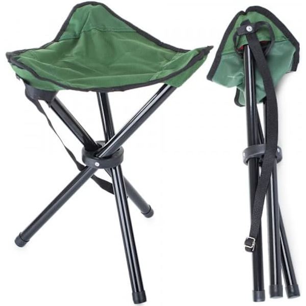 Fiske stol (grønn) / Sammenleggbar fiskestøtte med borrelåslukking og bærehåndtak. - Stativ for camping, piknik, strand, grill, reise, fotturer, Gar