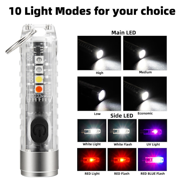 S11 Mini Bärbar Ljusstark LED Taktisk LED Nyckelring Ficklampa USB Laddningsbar IP65 Vattentät Multifunktionell för Nödsituationer med Batteri
