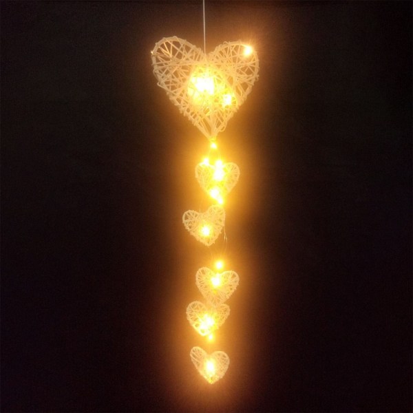 Rustik Shabby Chic 6x Vägghängande Wicker Hearts LED Strängljus