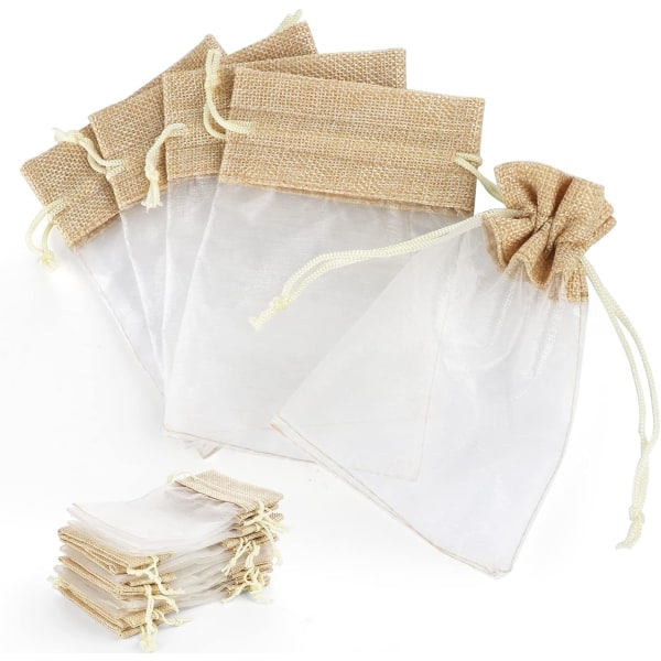 Organza gaveposer, 30 stk. Bryllups smykkeposer, 10x15cm snørepose i burlap gavepose net slikpose smykkeposer til bryllup, fest, fødselsdag