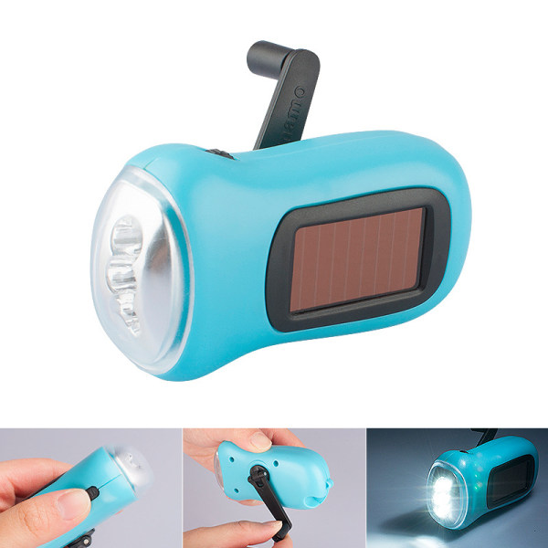 Sininen mini käsikampi LED-taskulamppu, hätäkampi Dynamo aurinkovoimalla toimiva taskulamppu Tehokas energiaa säästävä taskulamppu
