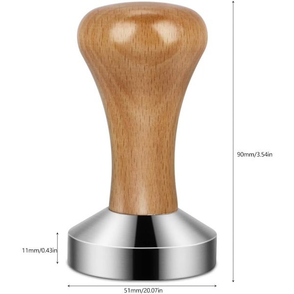 Træ Tamper, Rustfrit Stål Kaffe Tamper Rustfrit Stål Kaffemaskine Tamper til Kaffemaskine 51mm (1stk)