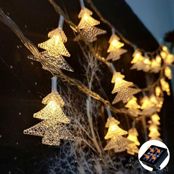 Utendørs solcelle lyslenke, 6,5m, 30 LED, vanntett, 8 lysmoduser, for hagetre, jul, varmhvit
