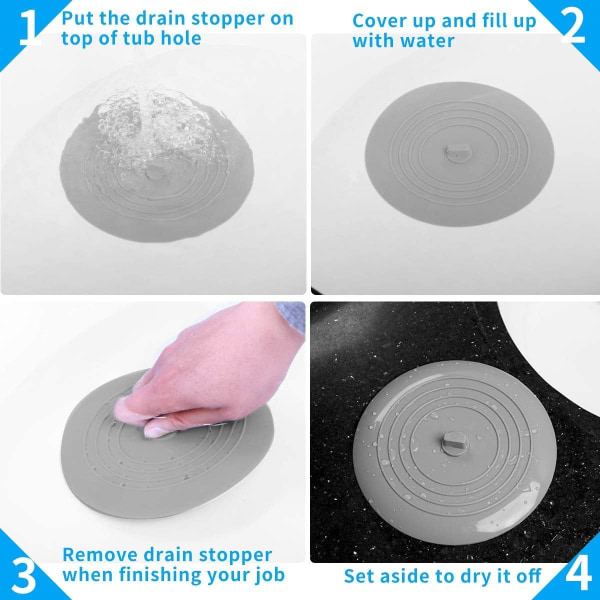 Badeprop Stopper Silikone Vask Stopper Køkkenvask Stopper 15 CM Diameter til Køkkener, Badeværelser og Vaskerum Universal Afløbsprop Stopper (2 stk, grå)