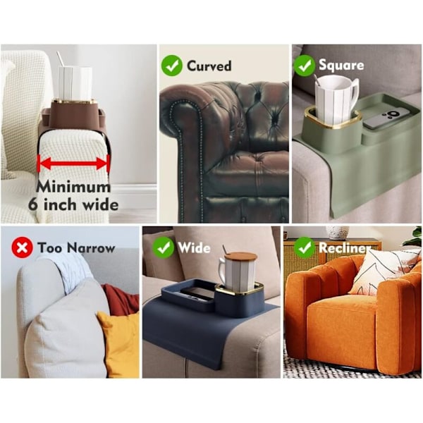 Sofa Kopholder Bakke, Spildsikker & Skridsikker Silikone Vippebordsbakke, Stærk & Vægtet Fjernbetjening/Snacks/Mobiltelefon Krusholder (Sort)