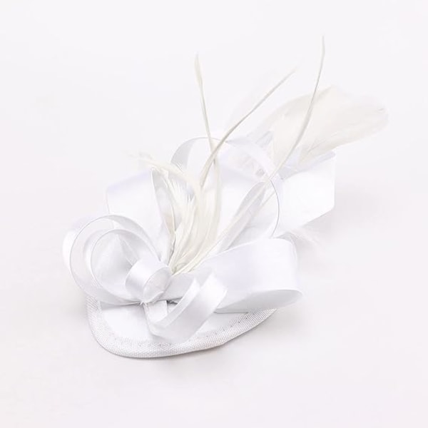 Valkoinen - Tiara Hat Ribbon Feather Clip Tiara Cocktail Tea Party Hats for Girls and Women