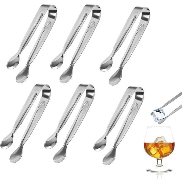 6 Pcs Ice Cube Tongs, 11cm Stainless Steel Sugar Tongs Multifunction Serving Tongs for Candy Bar Wedding Kitchen Birthday Parties