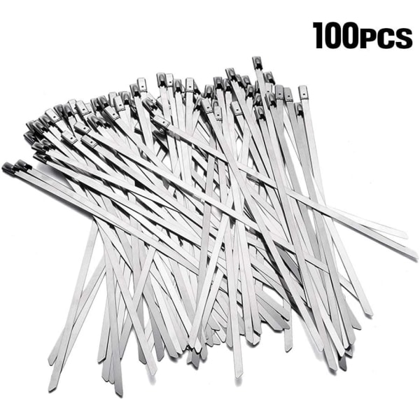 100 stk. 400 mm x 4,6 mm rustfrit stål kabelbindere i høj kvalitet, metalslangeklemme i rustfrit stål, 400 mm AC-klemmebandage