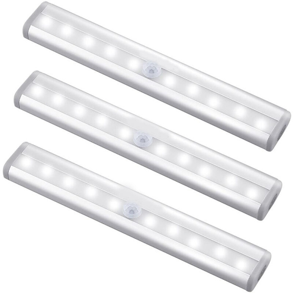 Bevegelsessensor innendørslys, 10 LED bevegelsessensor skap batteridrevet magnetiske lys under skap trådløse lys stripe klistre opp nattlys B