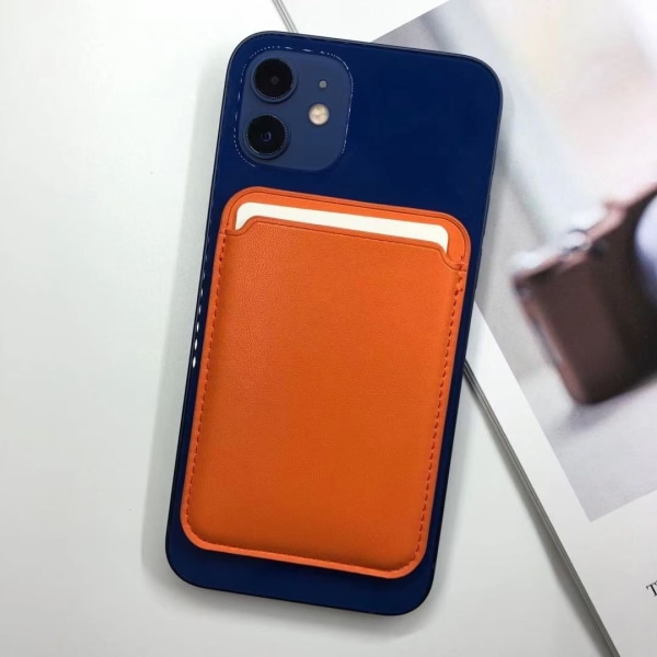 Applen nahkainen korttikotelo MagSafella iPhonelle - oranssi