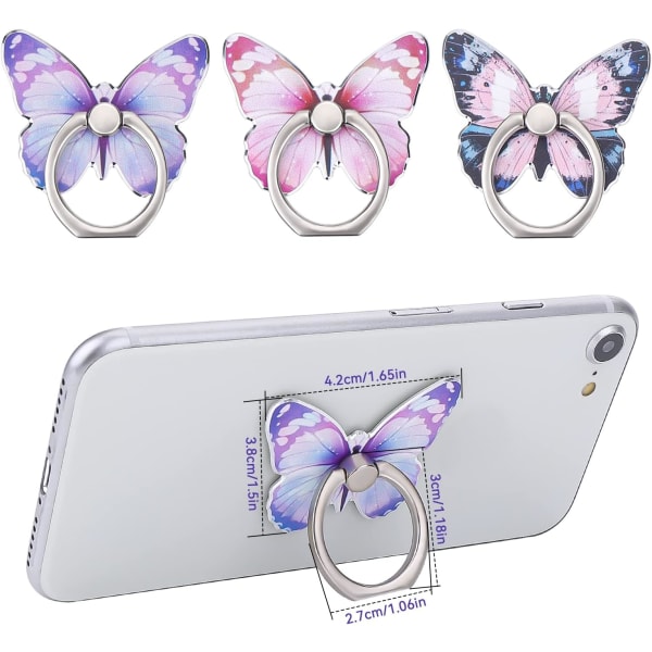 (Blå, lila, rosa) 3-pack söt fjärilsmönster metallmålad