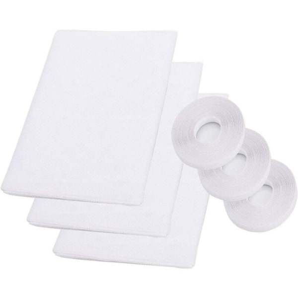 Myggnät för fönster 3-pack, uppgraderat myggnät för fönster 1,5 m x 1,3 m DIY Anti Mosquito Protector Kit, med 3 rullar självhäftande remsor (10