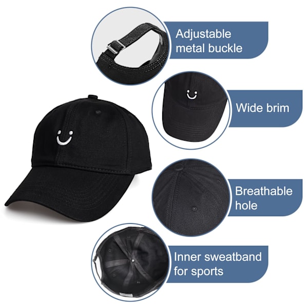 Smiley Face Broderad Baseballkeps 1-Pack Baseballkeps Dam Herr Låg Profil Bomull Pappakeps Justerbar Enfärgad Hatt