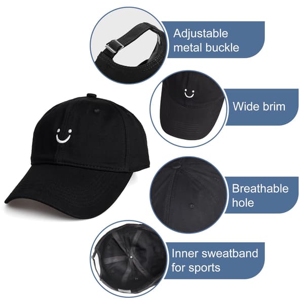 Smiley Face Broderte Baseball Cap 1-Pack Baseball Cap Dame Herre Lav Profil Bomull Dad Hat Justerbar Ensfarget Lue