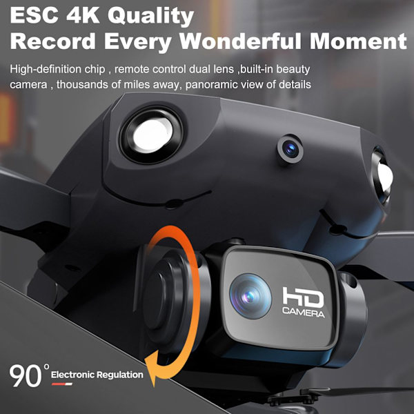 Kaukosäädöllä ohjattava drone 4K kaksoiskameralla ja säilytyskassilla