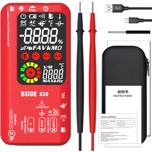 4 i 1 digitalt multimeter, infrarødt termometer, elektrisk testpen, kredsløbsanalysator, detektor, 3,5 tommer LCD farveskærm, bærbart multimeter, True R